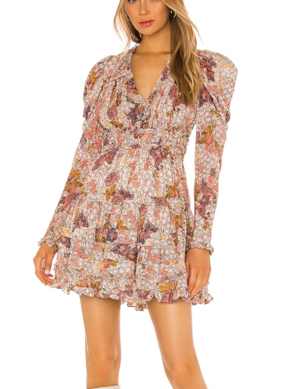 Ulla Johnson Julie dress Mini Floral Long Puff-Sleeve Ivory Size 10